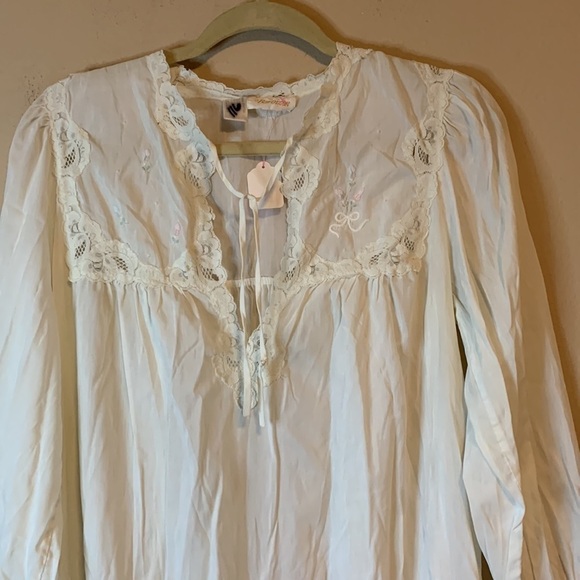 VTG 70s Barbizon Lace Gown M – Cream Floral Prairie Cottagecore Fairy Romantic M - Picture 9 of 14